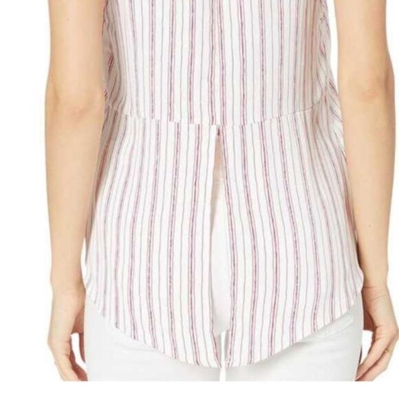 BCBG MaxAzria Sleeveless High Low Hemline White & Scarlet Red Striped Top Size M - Picture 7 of 8